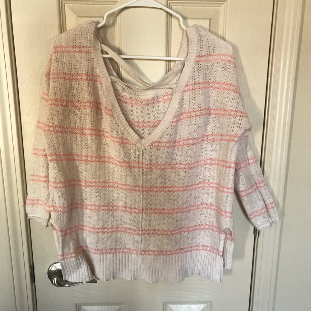 Aerie cream and pink striped slouchy sweater